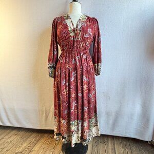 Romantic Long Sleeve Boho Maxi Dress Large